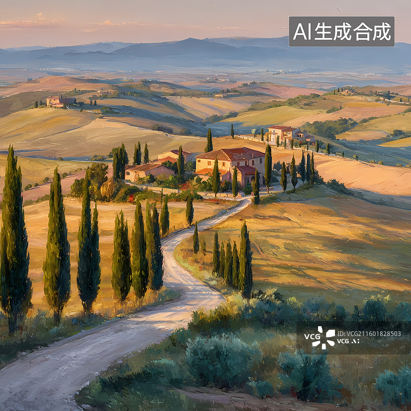 【AI数字艺术】治愈风平原俯瞰插图图片素材