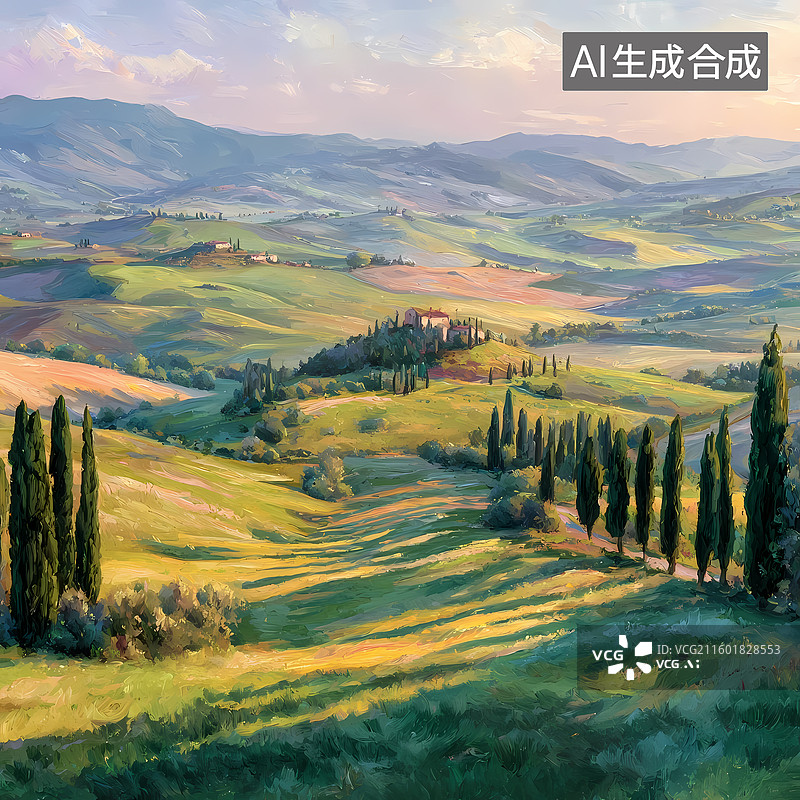 【AI数字艺术】治愈风平原俯瞰插图图片素材