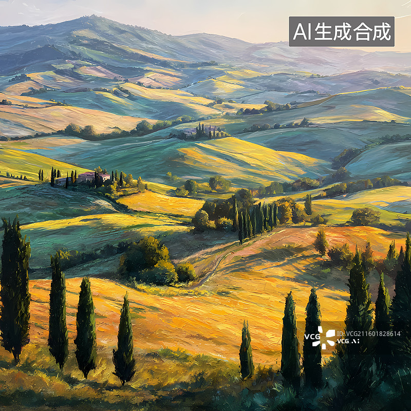 【AI数字艺术】治愈风平原俯瞰插图图片素材