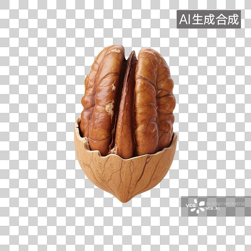 【AI数字艺术】3D渲染，碧根果，核桃，坚果，健康食品免抠元素图片素材