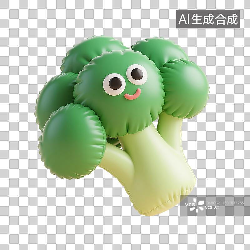 【AI数字艺术】3D渲染，充气膨胀风格，西蓝花，卡通植物蔬菜免抠元素图片素材