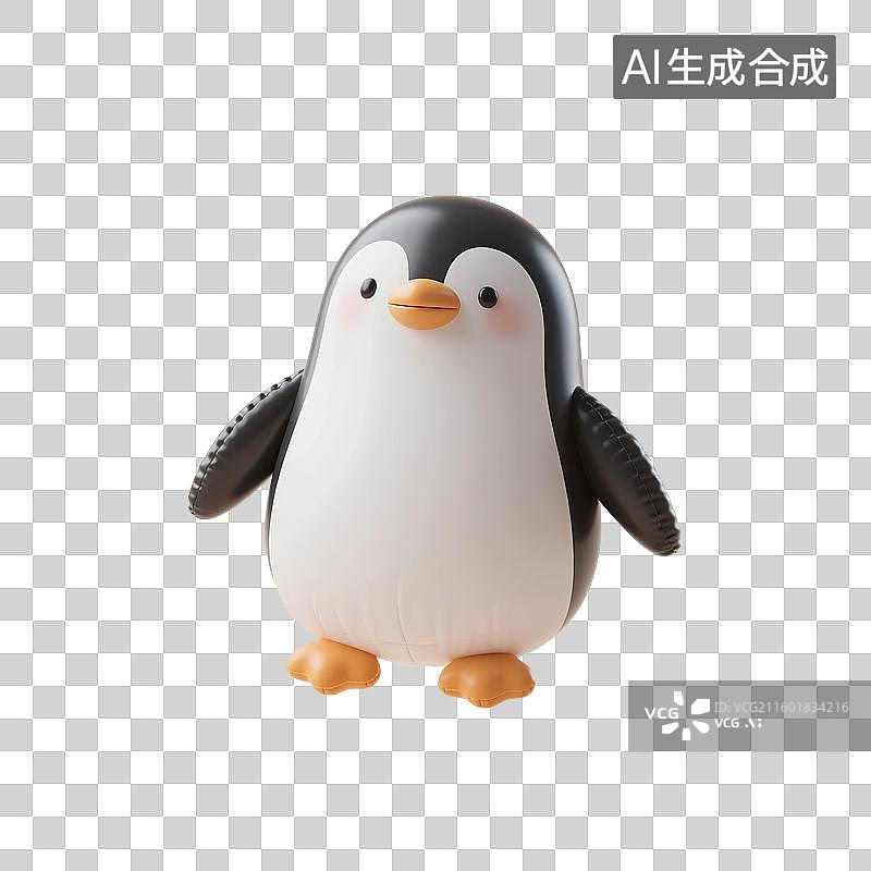 【AI数字艺术】3D渲染卡通动物，充气膨胀风格，企鹅，鸟类，冬天，南极，极地免抠元素图片素材