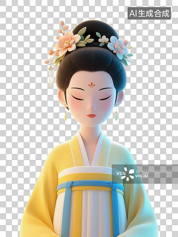 【AI数字艺术】3D渲染，古代女性，穿汉服的女性，传统服装，古装汉服，仕女图，免抠元素图片素材