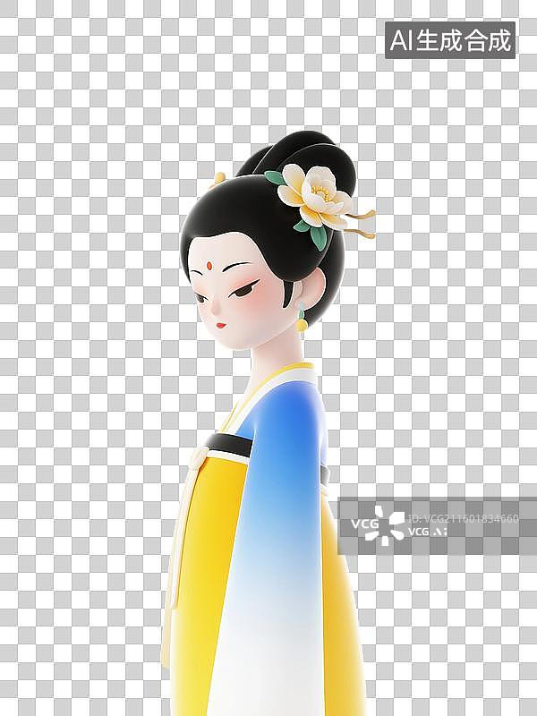 【AI数字艺术】3D渲染，古代女性，穿汉服的女性，传统服装，古装汉服，仕女图，免抠元素图片素材