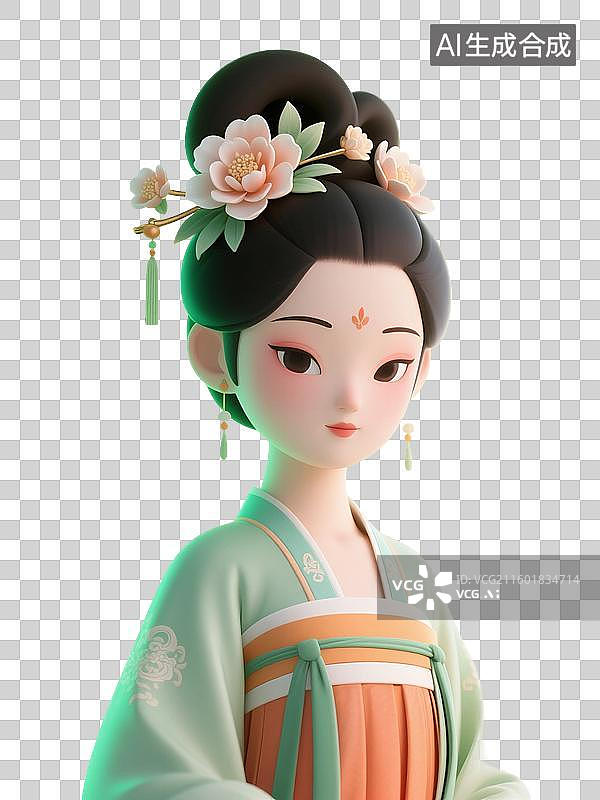 【AI数字艺术】3D渲染，古代女性，穿汉服的女性，传统服装，古装汉服，仕女图，免抠元素图片素材