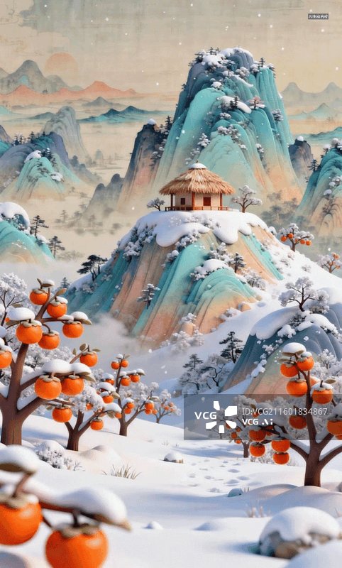 【AI数字艺术】冬天雪景千里江山3d动画图片素材