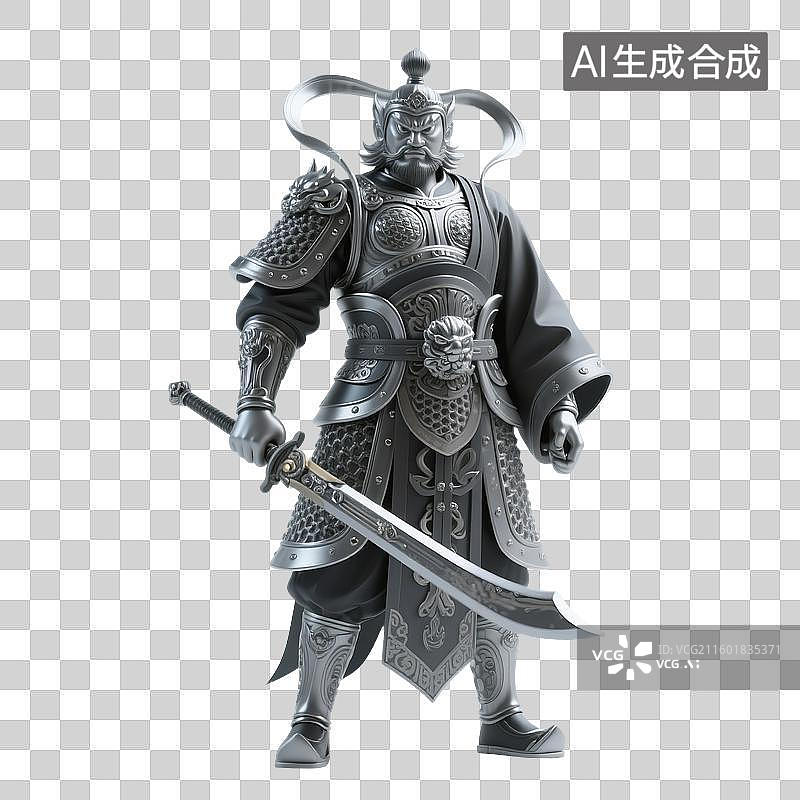 【AI数字艺术】3D渲染中国风古代卡通人物，门神张飞，武将，将军，拿着兵器的将军，免抠元素图片素材