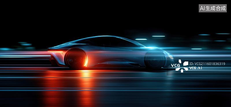 【AI数字艺术】未来感跑车在城市夜景中疾驰图片素材