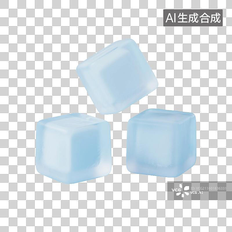 【AI数字艺术】3D渲染，蓝色冰块，夏天免抠元素图片素材