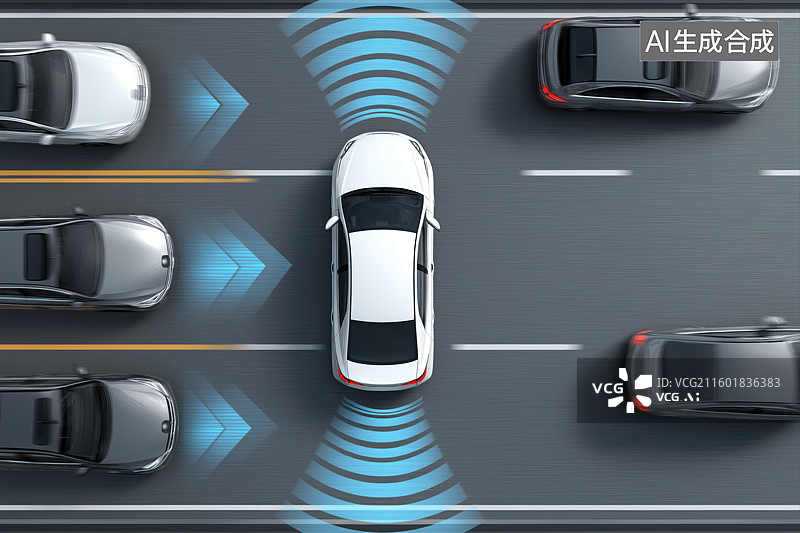 【AI数字艺术】自动驾驶汽车感知系统示意图图片素材