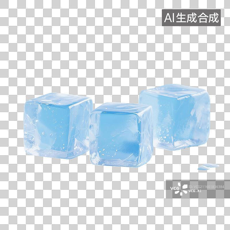 【AI数字艺术】3D渲染，蓝色冰块，夏天免抠元素图片素材