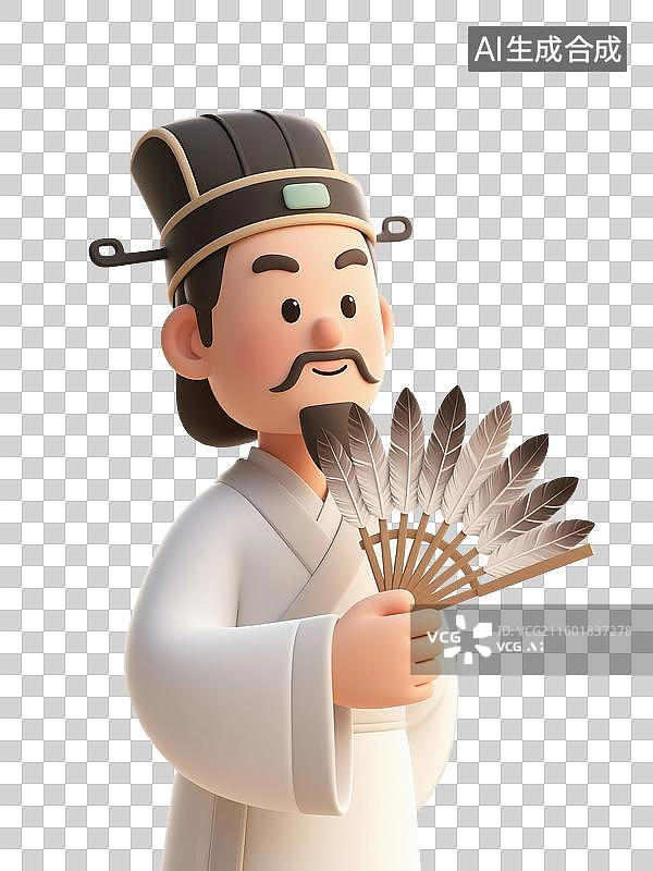【AI数字艺术】3D渲染中国风古代卡通人物，三国演义，诸葛亮，历史名人，免抠元素图片素材