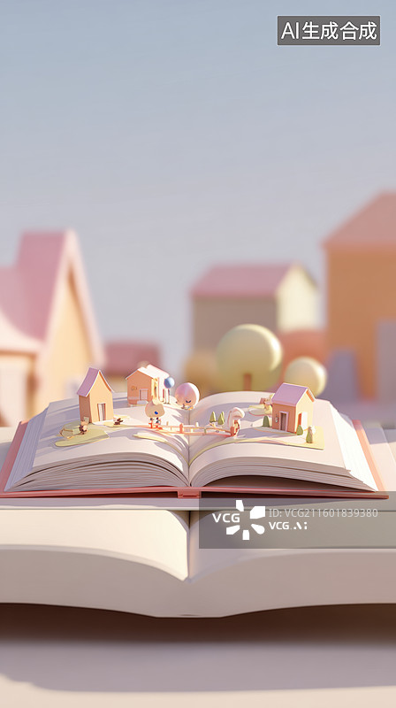 【AI数字艺术】书本上的童话小镇图片素材