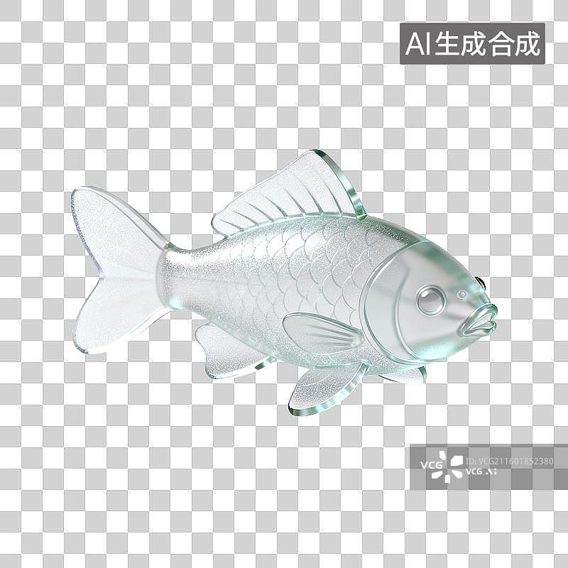 【AI数字艺术】透明玻璃鱼造型摆件图片素材