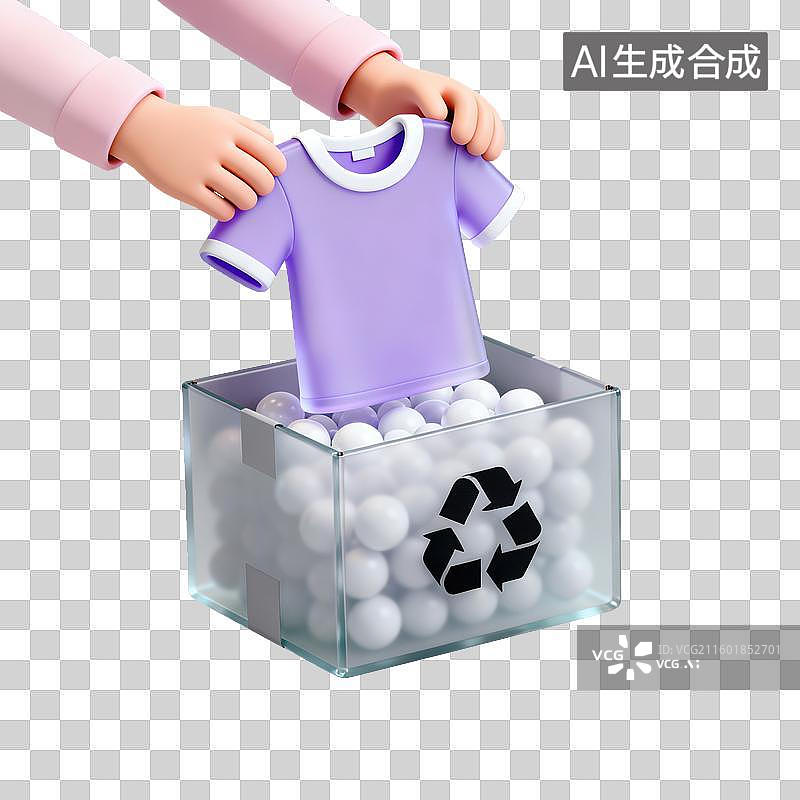 【AI数字艺术】3D磨砂玻璃材质手势手从打包纸箱里拿出一件T恤元素图片素材