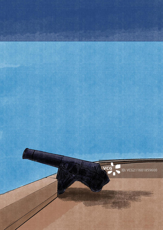 中国风新中式古风古典传统文化国学经典古代古时候极简古意水墨风大炮武器插画图片素材