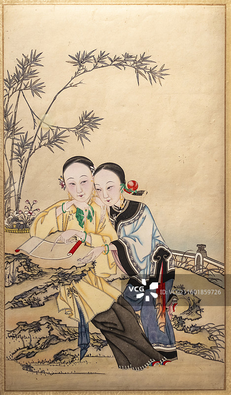 杨柳青年画美人图 天津博物馆图片素材