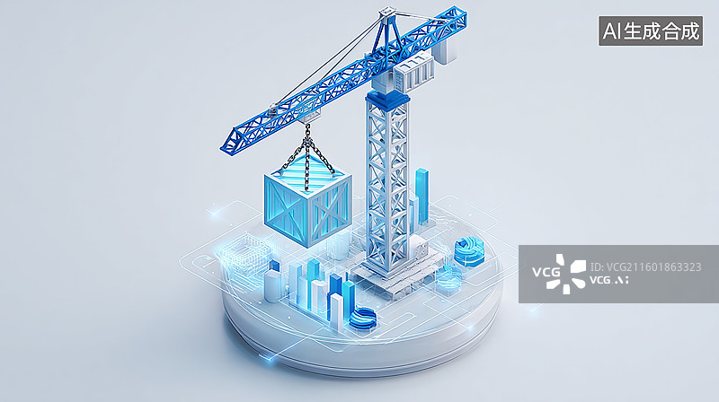 【AI数字艺术】蓝色起重机建筑插画图片素材