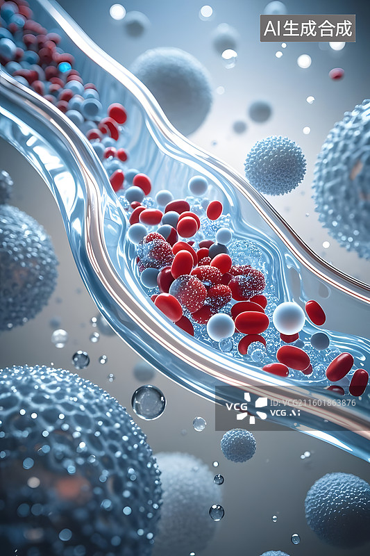 【AI数字艺术】血管通畅场景、溶血分子，血管阻塞，红细胞图片素材