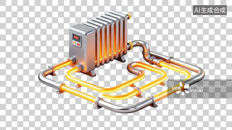 【AI数字艺术】3d金属质感能源环保地热能供暖系统小场景元素图片素材