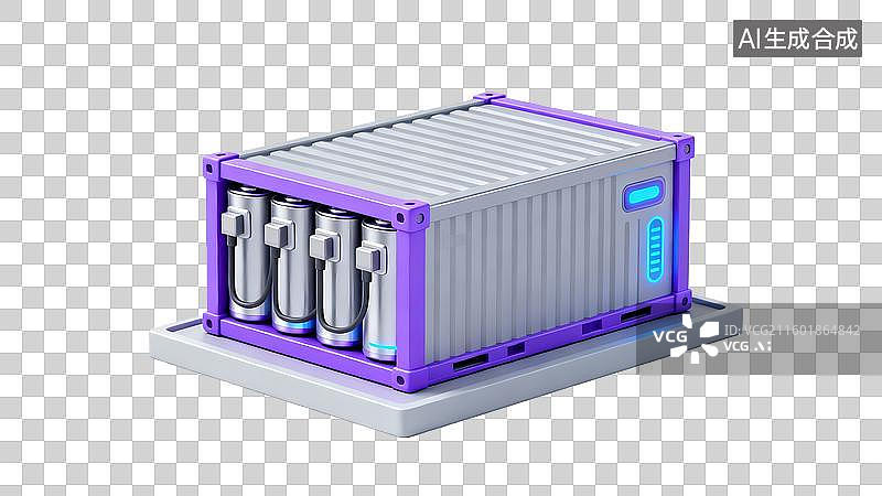 【AI数字艺术】3d金属质感能源环保固态电池储能小场景元素图片素材