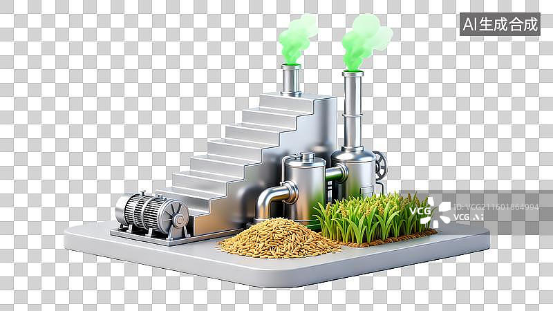 【AI数字艺术】3d金属质感能源环保生物质能发电站小场景元素图片素材
