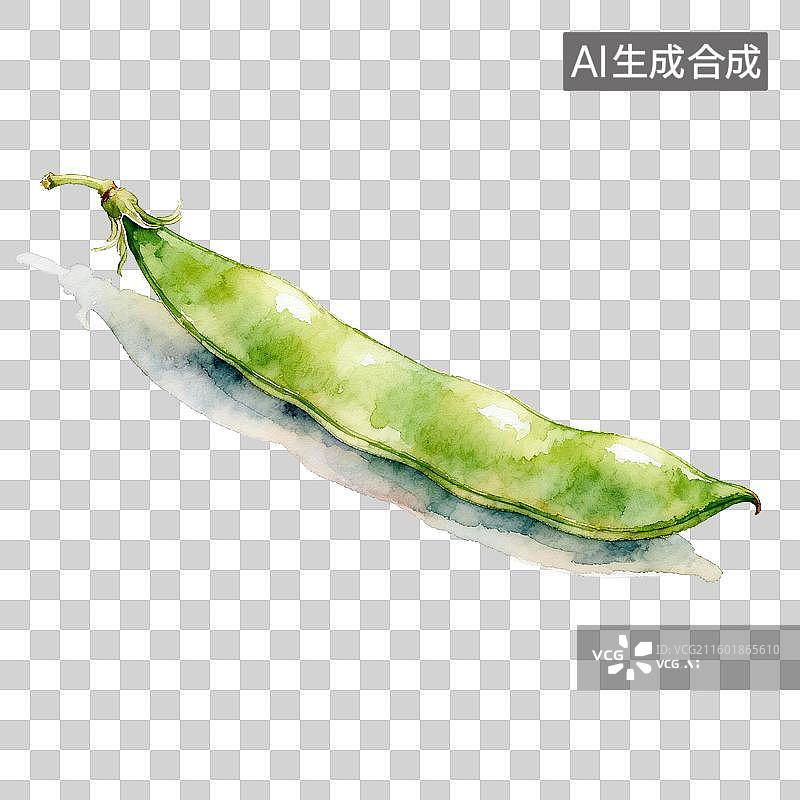 【AI数字艺术】水彩画的绿色豌豆荚图片素材