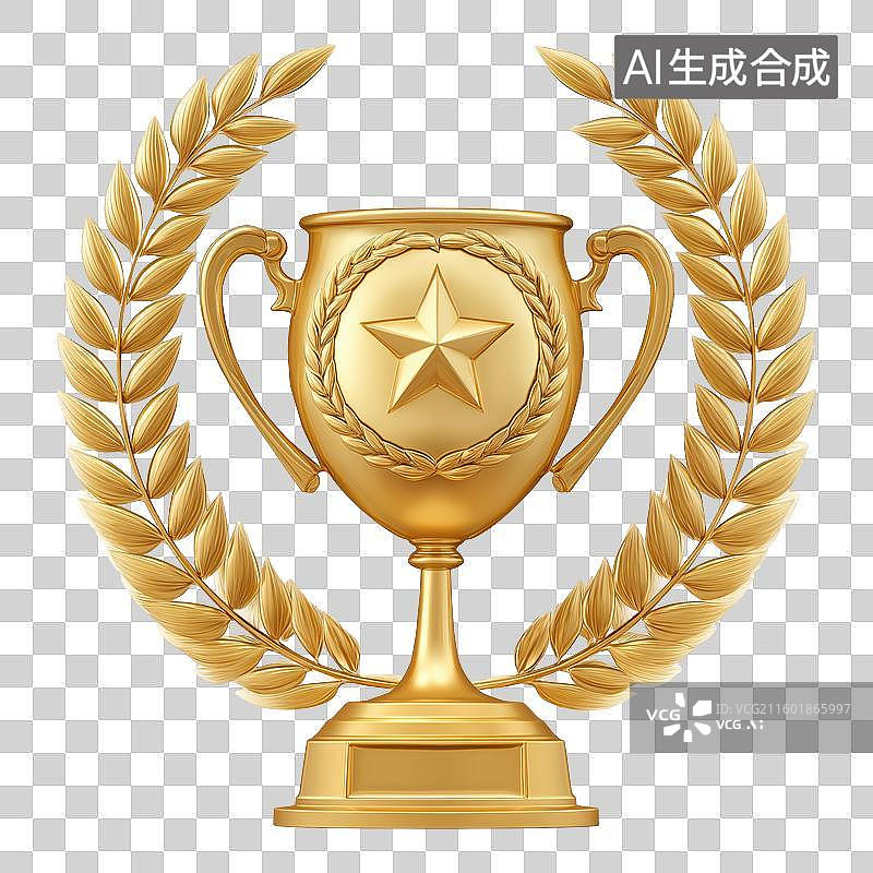 【AI数字艺术】金色奖杯与橄榄枝装饰图片素材