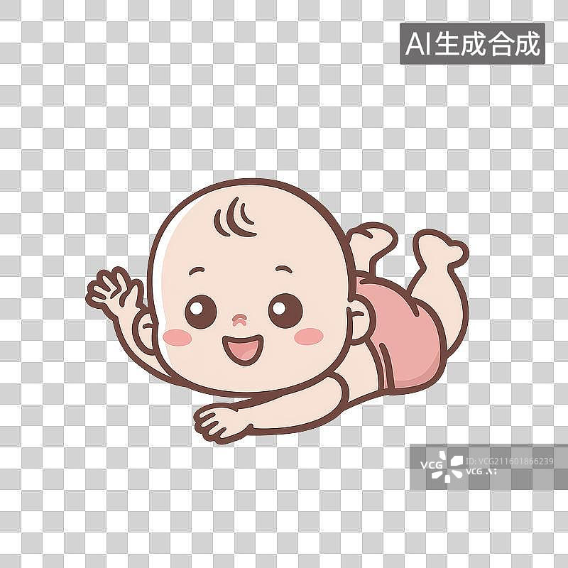 【AI数字艺术】婴儿趴着爬行的卡通形象图片素材
