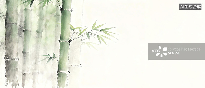 【AI数字艺术】竹子海报壁纸 大面积留白 中国画风格图片素材