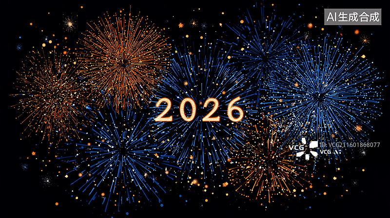 【AI数字艺术】2026年丙午元旦新春马年大吉烟花节日彩色背景图片素材