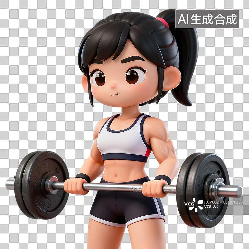【AI数字艺术】举杠铃的卡通女性健身人物图片素材