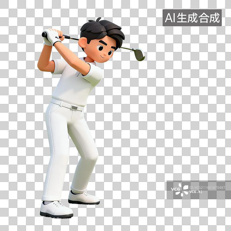 【AI数字艺术】3D卡通人物打高尔夫球图片素材