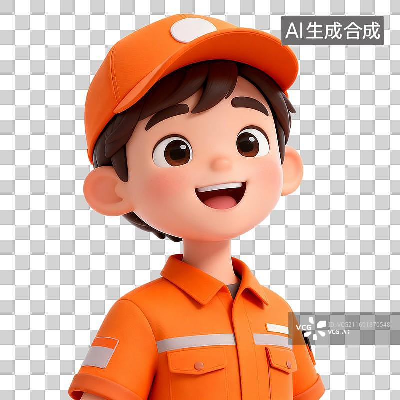 【AI数字艺术】穿着橙色工作服的开朗青年图片素材