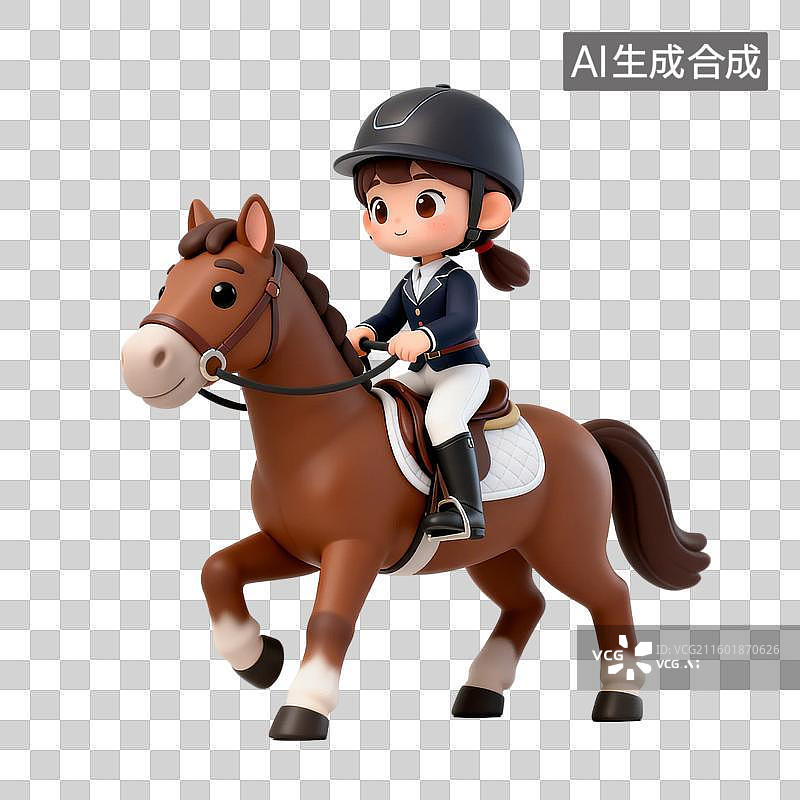 【AI数字艺术】可爱卡通女孩骑马场景图片素材