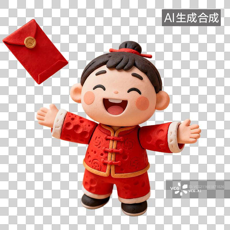 【AI数字艺术】喜庆春节穿红衣的可爱人物图片素材