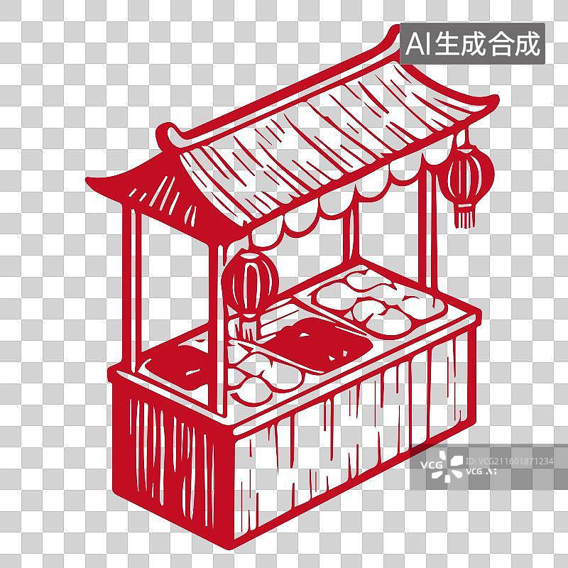 【AI数字艺术】新年赶集简洁有力木刻版画剪纸插画元素图片素材