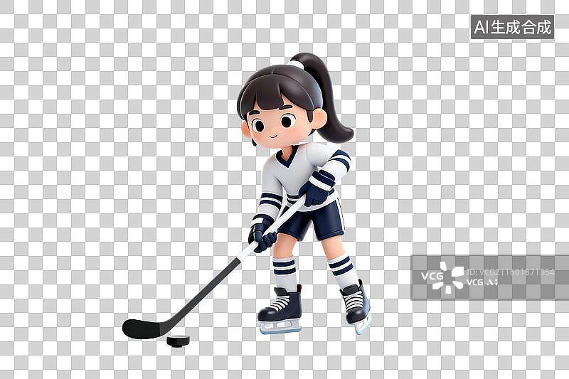 【AI数字艺术】卡通女孩打冰球场景图片素材