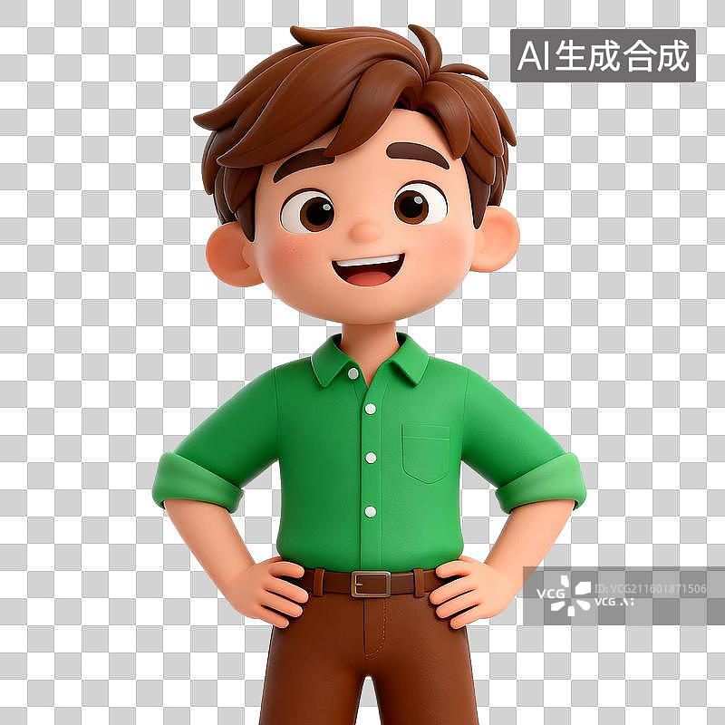 【AI数字艺术】穿着绿衬衫的开朗男孩图片素材