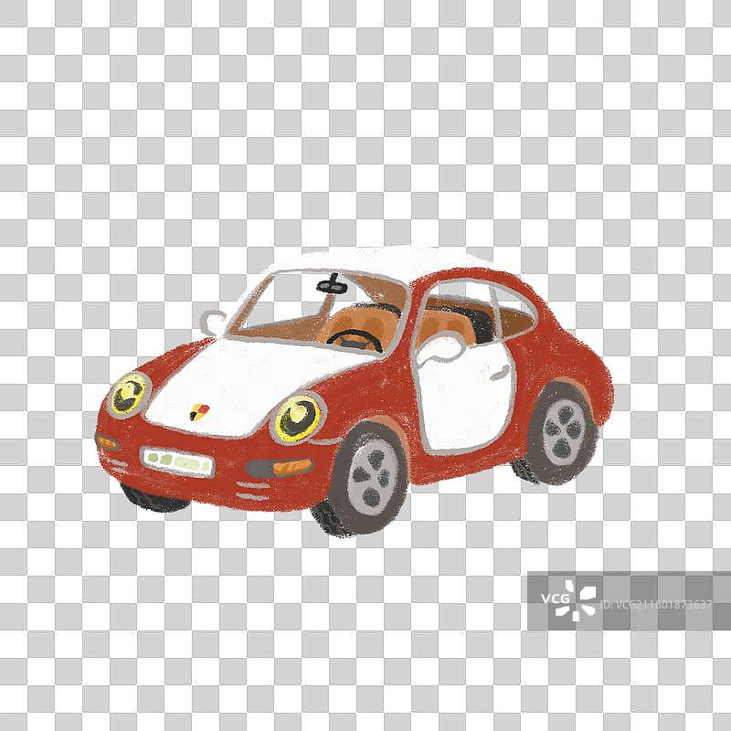 蜡笔画风圣诞色系红白复古小汽车图片素材