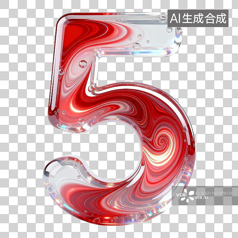 【AI数字艺术】3D轻拟物透明树脂流光红色流体字体图片素材