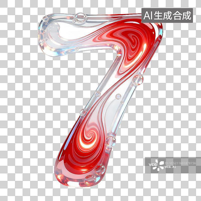 【AI数字艺术】3D轻拟物透明树脂流光红色流体字体图片素材