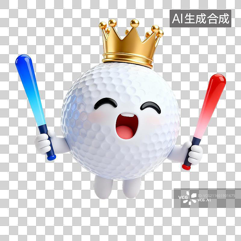 【AI数字艺术】卡通皇冠高尔夫球荧光棒助威 3D 素材图片素材