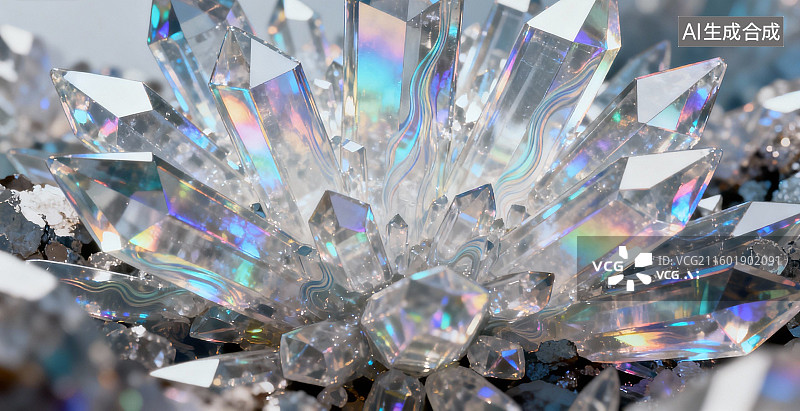 【AI数字艺术】晶簇闪耀的矿物晶体图片素材