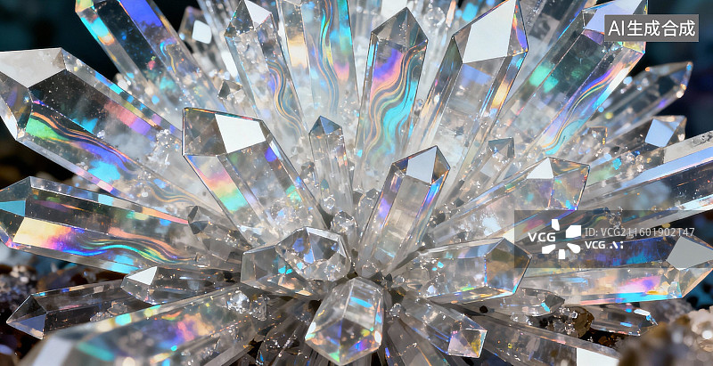 【AI数字艺术】晶簇闪耀的矿物晶体图片素材