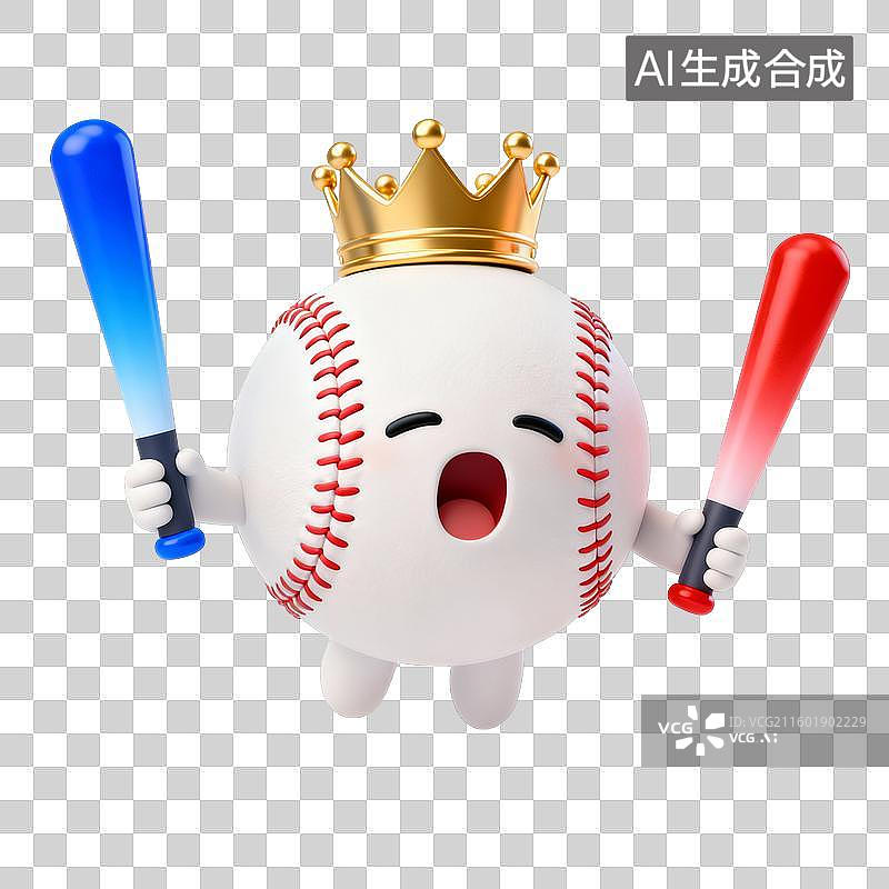 【AI数字艺术】卡通皇冠棒球荧光棒助威 3D 素材图片素材