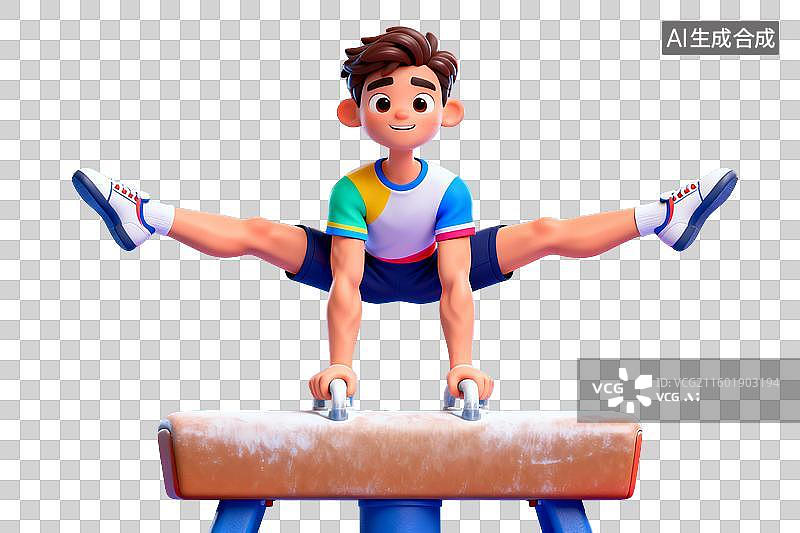 【AI数字艺术】卡通男子体操鞍马动作 3D 素材图片素材