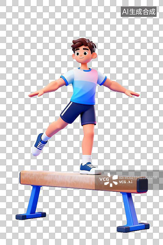 【AI数字艺术】卡通男子体操平衡木动作 3D 素材图片素材
