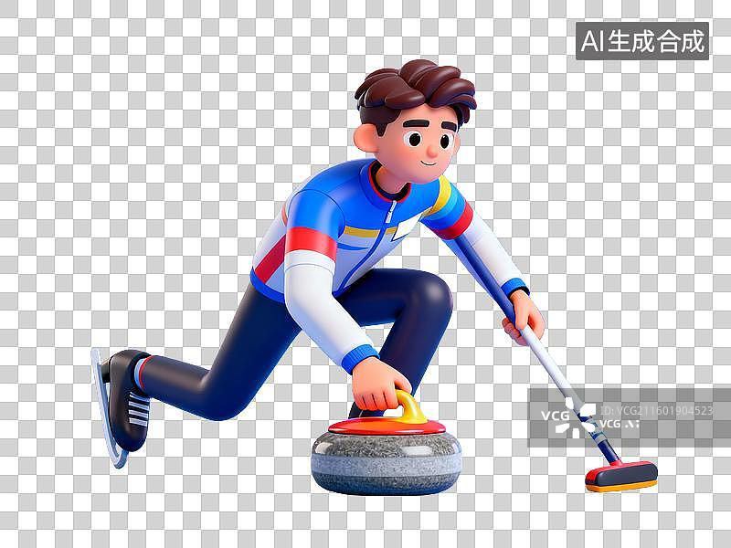 【AI数字艺术】卡通男子冰壶掷壶 3D 素材图片素材