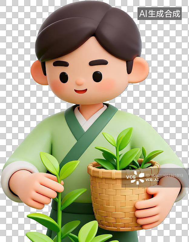 【AI数字艺术】采茶人物卡通形象图片素材